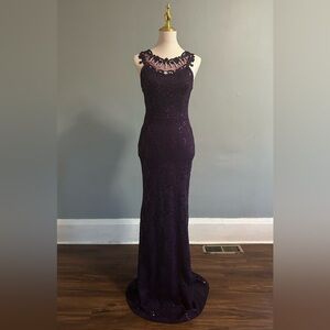 La Scala Purple Embellished Maxi Gown | Size: M